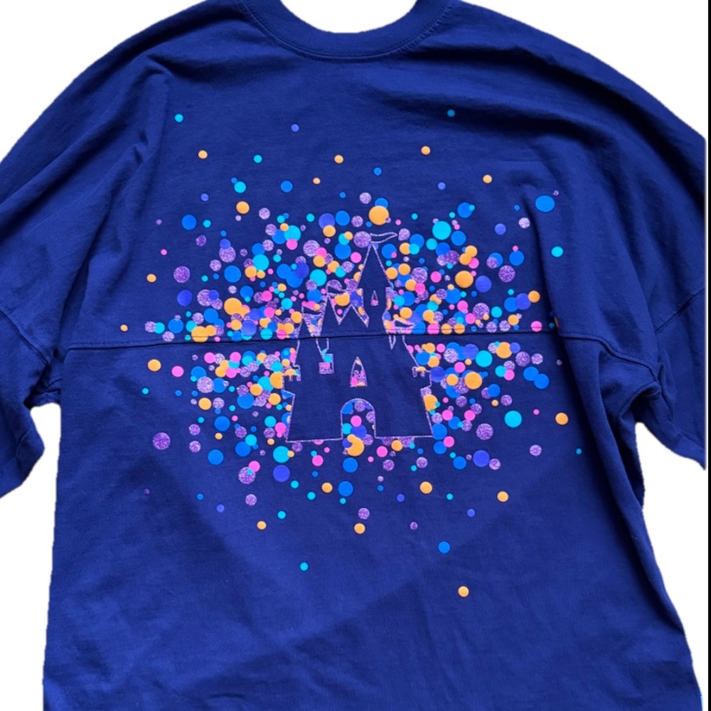 Disneyland Resort Parks Top Medium Castle Spirit Jersey Puff Confetti Purple - Picture 2 of 8
